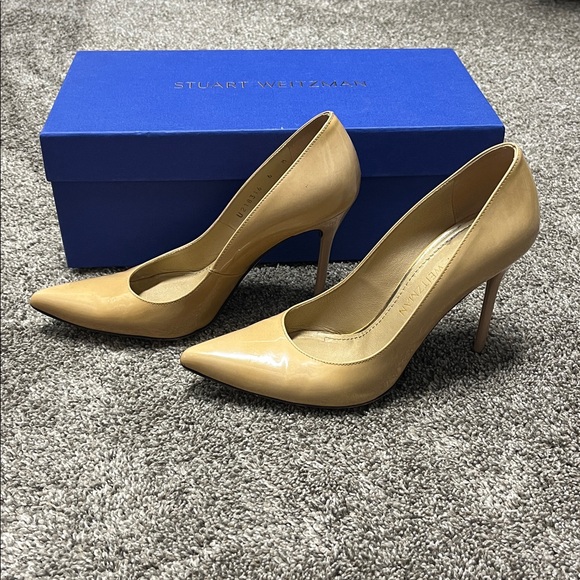 Stuart Weitzman Tan Patent Leather 4” Heels Size 6 - Picture 1 of 9